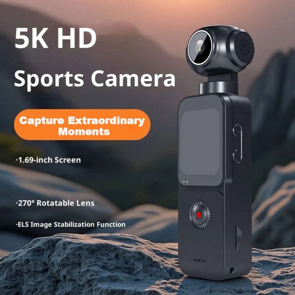 Pocket 5K Action Camera With 270 Degree Rotatable Lens WiFi