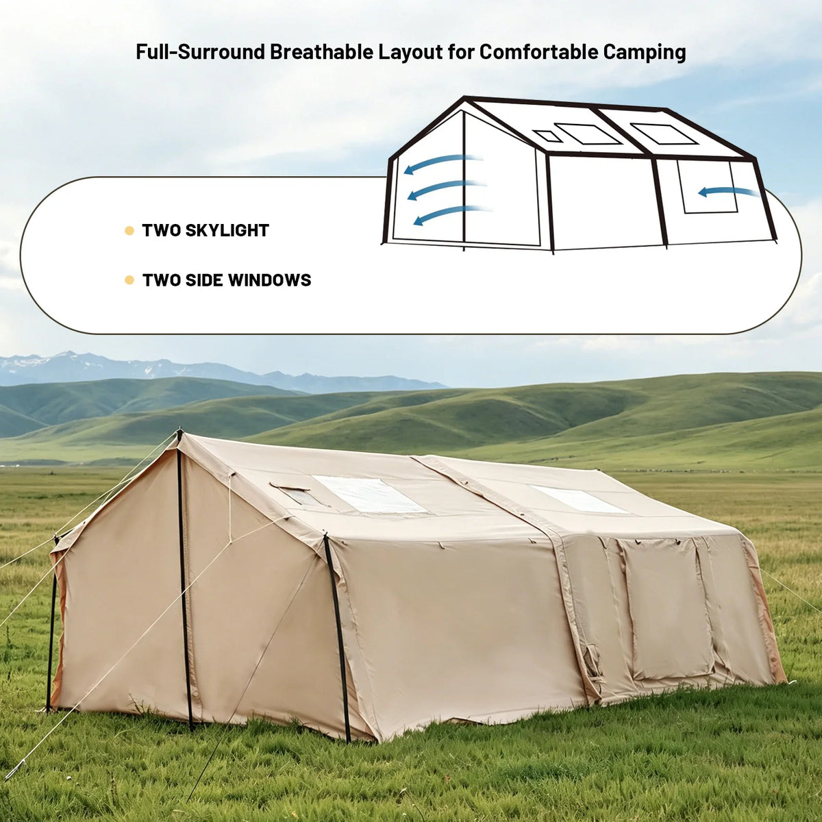 Pakicetus Inflatable Camping Tent Quick Setup Waterproof Windproof Shelter