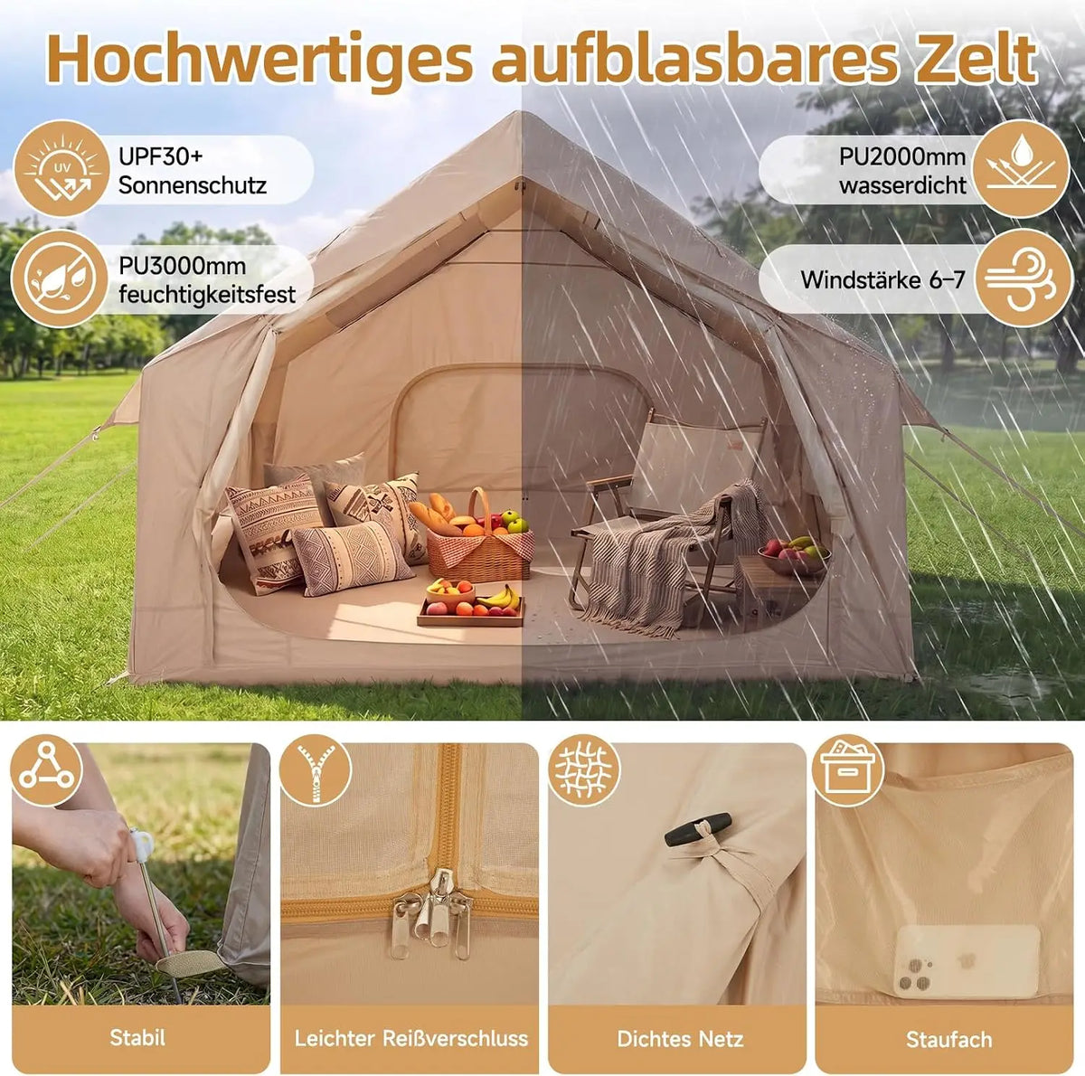 Garvee Inflatable Camping Tent With Waterproof Oxford Fabric For Families