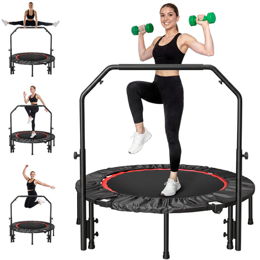 Folding Fitness Rebounder Trampoline With Handlebar for Indoor Cardio Workouts