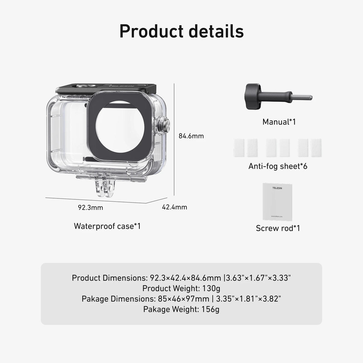 TELESIN Waterproof Anti Fog Housing For DJI Osmo Action 6