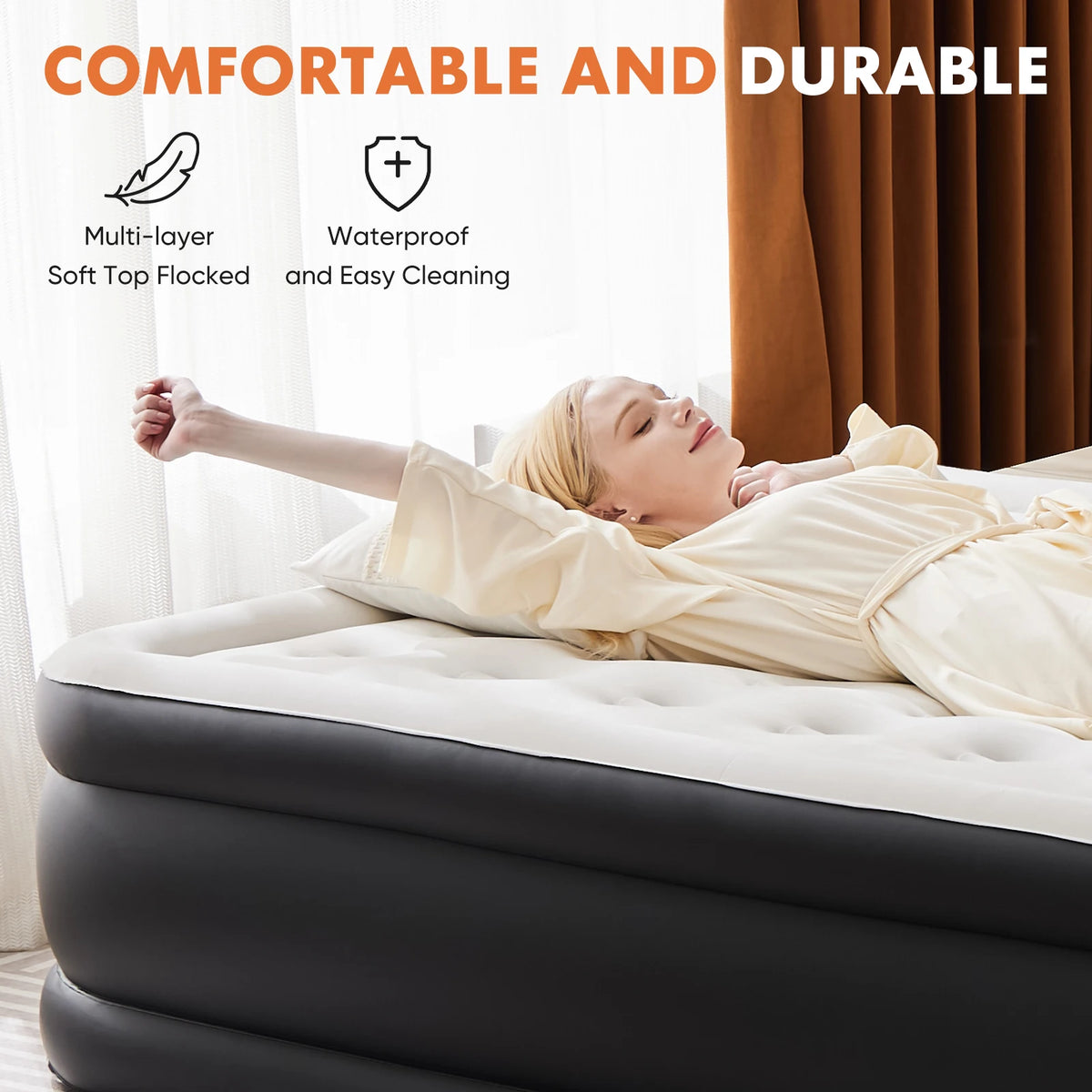 JHK Air Mattress With Non Slip Base For Home Camping