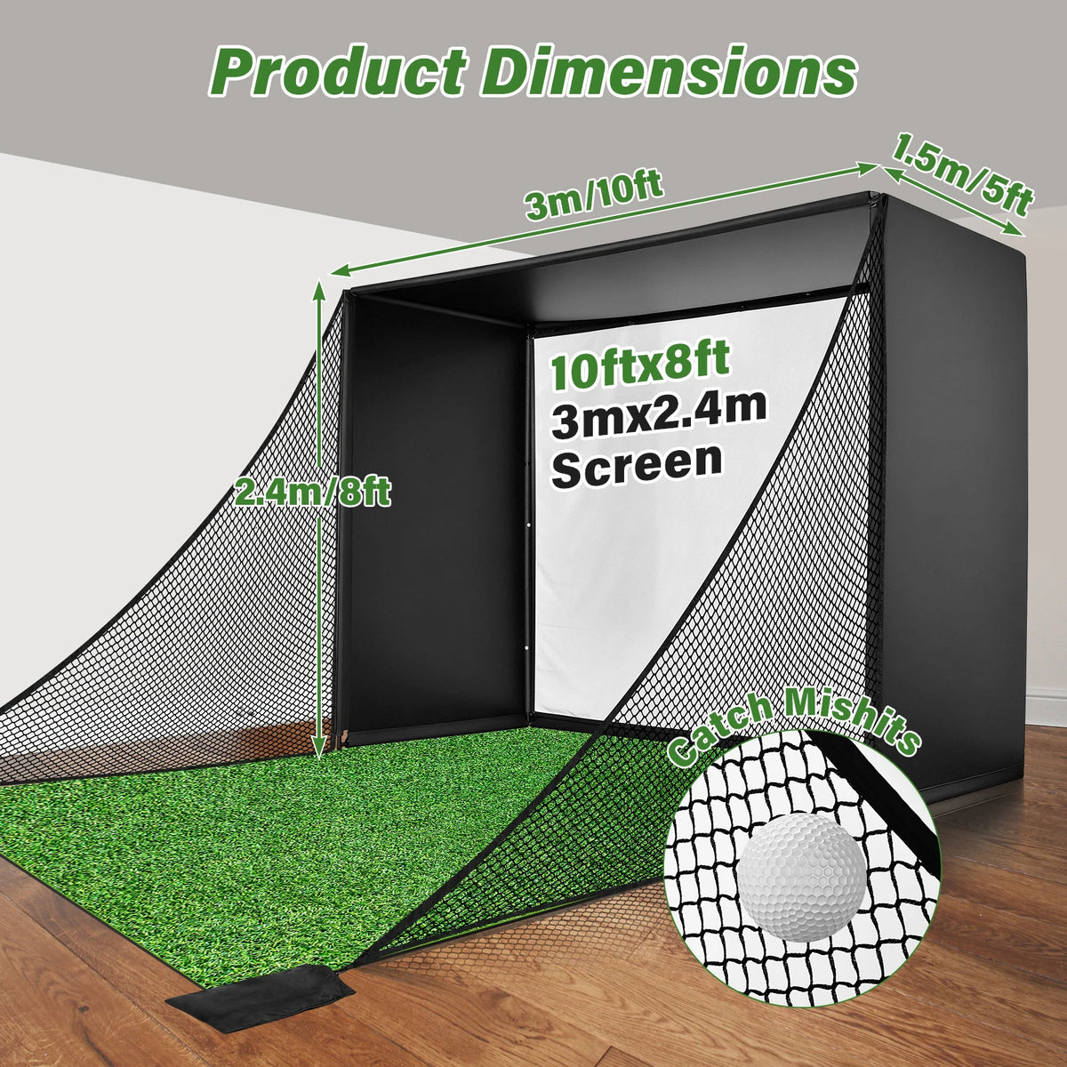 Golf Simulator Practice Net With Side Barriers And HD Screen