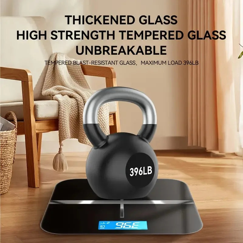Digital Bathroom Scale With Tempered Glass Platform And LCD Display