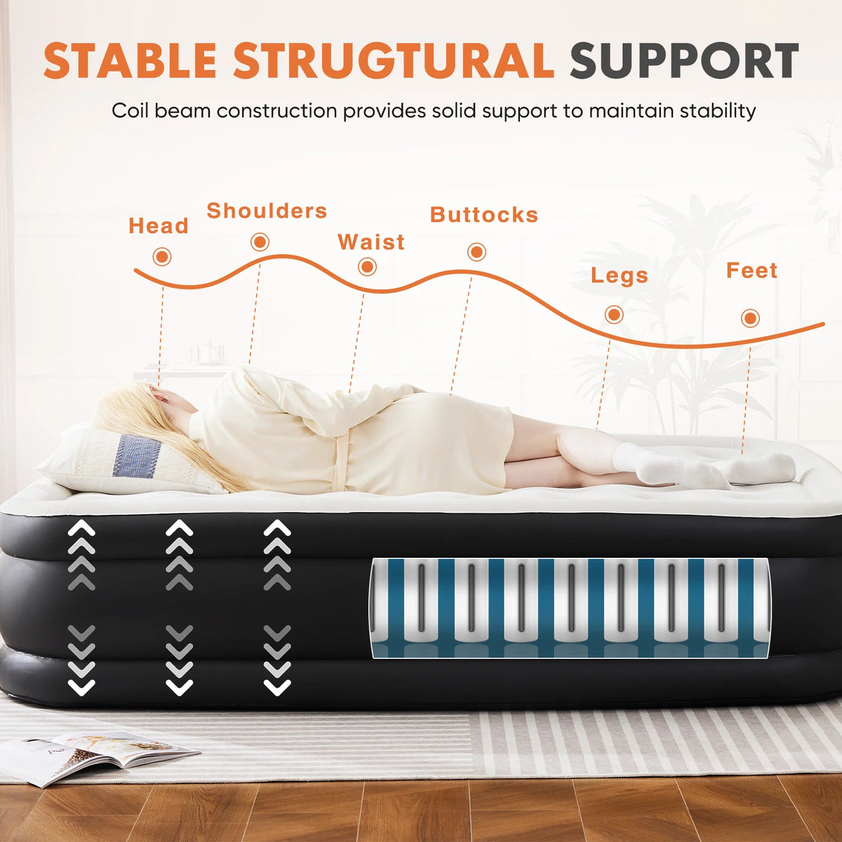 JHK Air Mattress With Non Slip Base For Home Camping