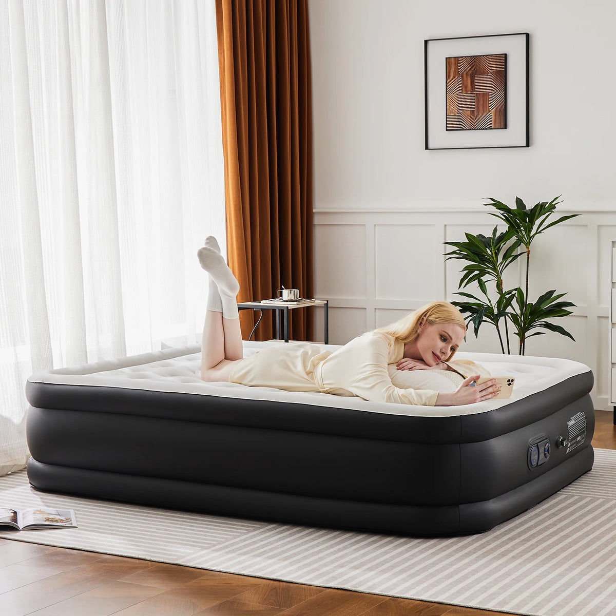 JHK Double Height Inflatable Air Mattress With Non Slip Base