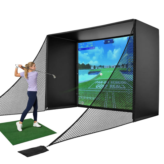 Golf Simulator Practice Net With Side Barriers And HD Screen