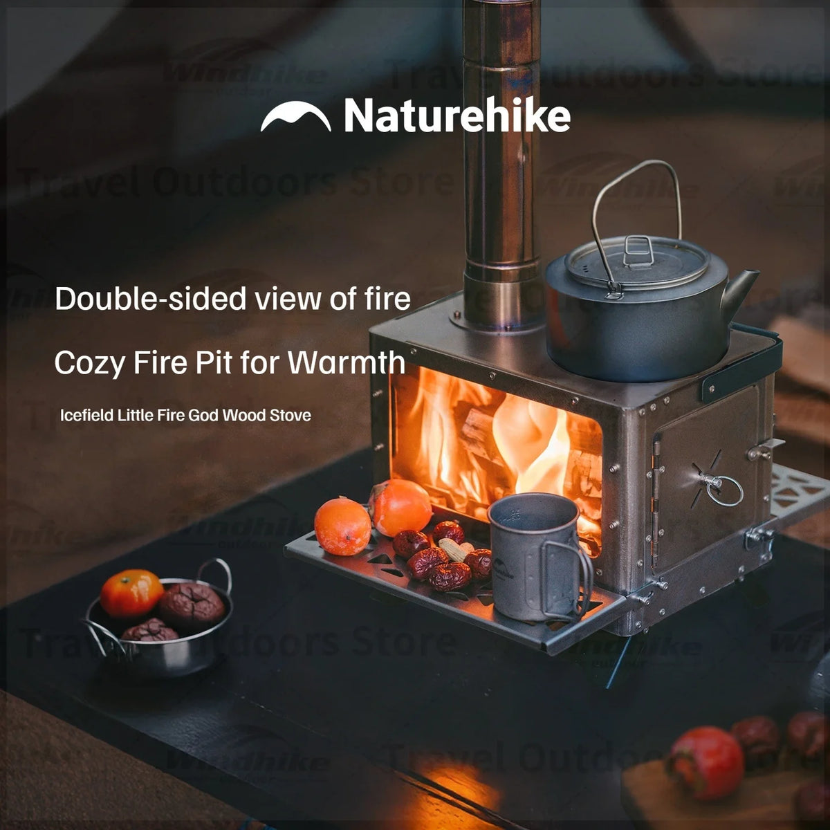 Naturehike Wood Burning Tent Stove With Glass Door And Chimney