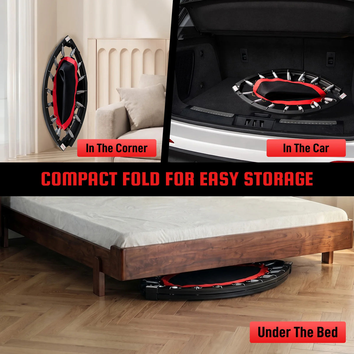 Folding Fitness Rebounder Trampoline With Handlebar for Indoor Cardio Workouts