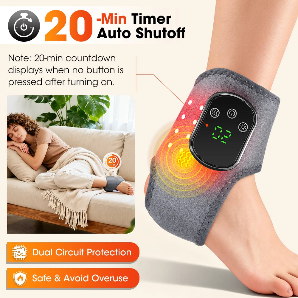Hailicare Cordless Heated Ankle Massager With Red Light Therapy