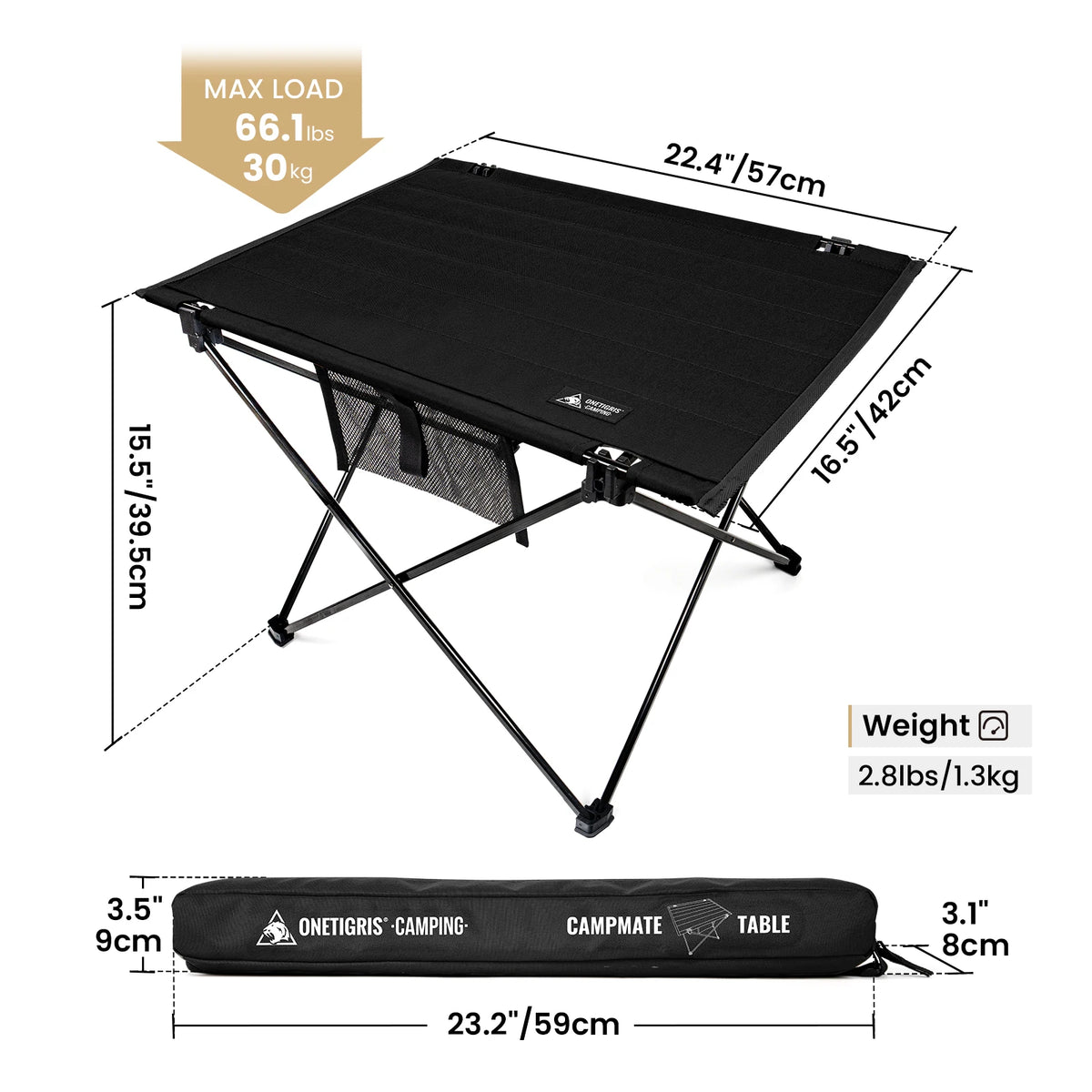 ONETIGRIS Foldable Camping Table With Convenient Storage For Outdoor Adventures