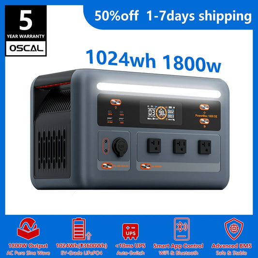 OSCAL PowerMax 1800 SE Portable LiFePO4 Power Station Fast Charging