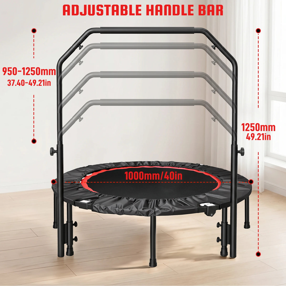 Folding Fitness Rebounder Trampoline With Handlebar for Indoor Cardio Workouts