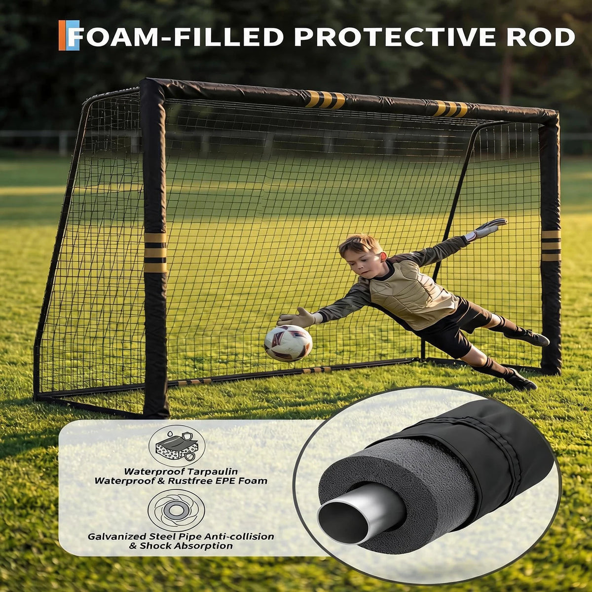 HiMISS Heavy Duty Galvanized Steel Backyard Soccer Goal Net