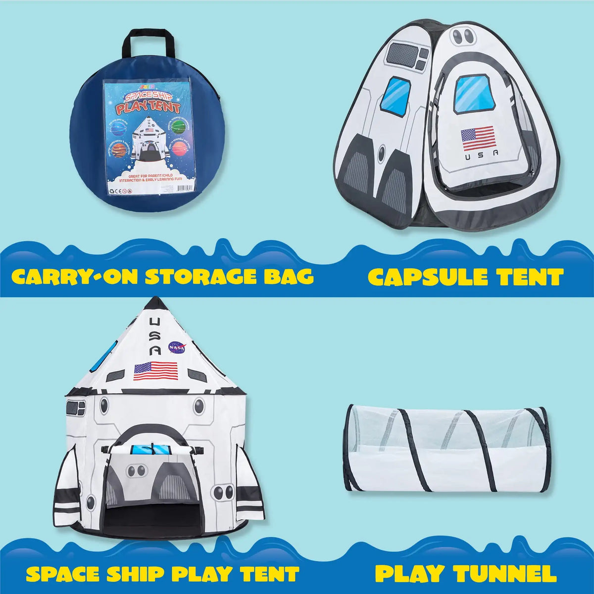 Joyfy Rocket Ship Play Tent And Tunnel Set For Kids
