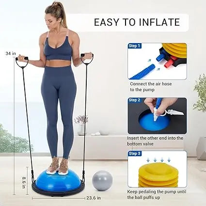 Half Exercise Ball Trainer With Bands for Yoga and Pilates