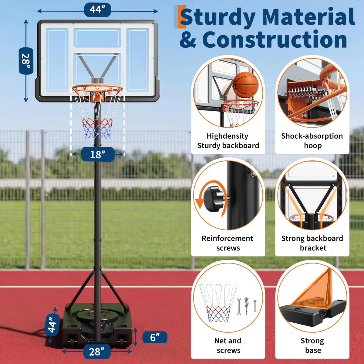 HiMISS Adjustable Portable Basketball Hoop For Backyard And Driveway