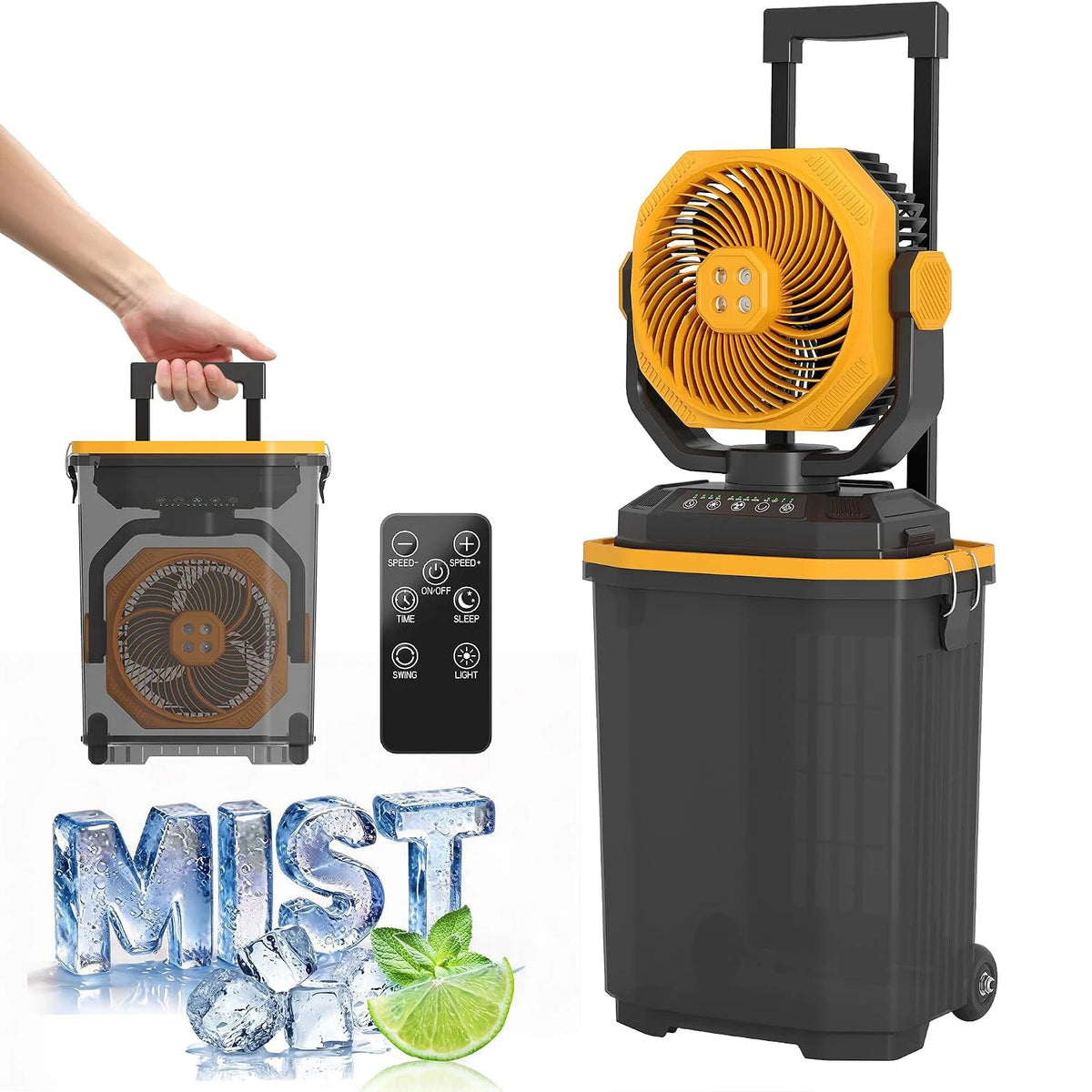 HiMISS Rechargeable Portable Misting Bucket Fan With Remote Control