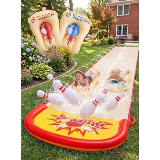 Outdoor Water Slide Bowling Game With Built In Sprinkler