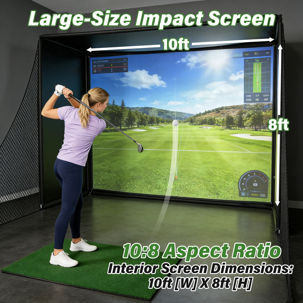 Golf Simulator Practice Net With Side Barriers And HD Screen