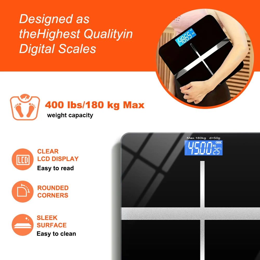 Digital Bathroom Scale With Tempered Glass Platform And LCD Display